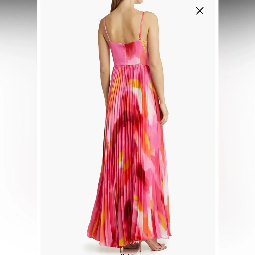 Hutch mali bustier Pink and Orange watercolor pleated Satin Gown - Picture 4 of 12